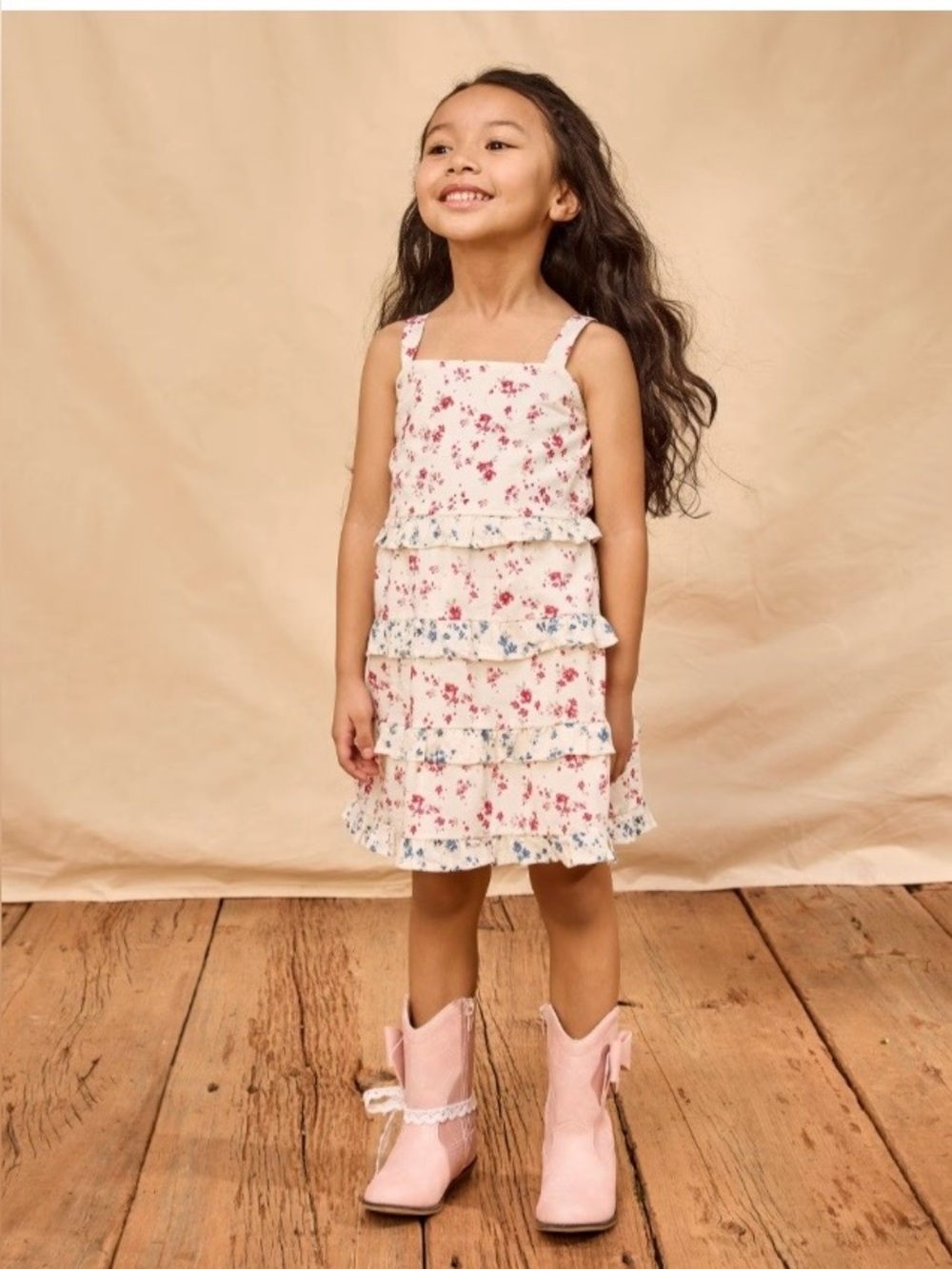 NWT Girl’s Floral Ruffle Bow Back Dress Ivory Nantucket Charm